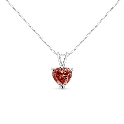 IGI Certified 14K White Gold Martini Set 1.00 Cttw Lab Grown Pink Heart Diamond Solitaire 18" Pendant Necklace (Pink Color, SI2 Clarity)