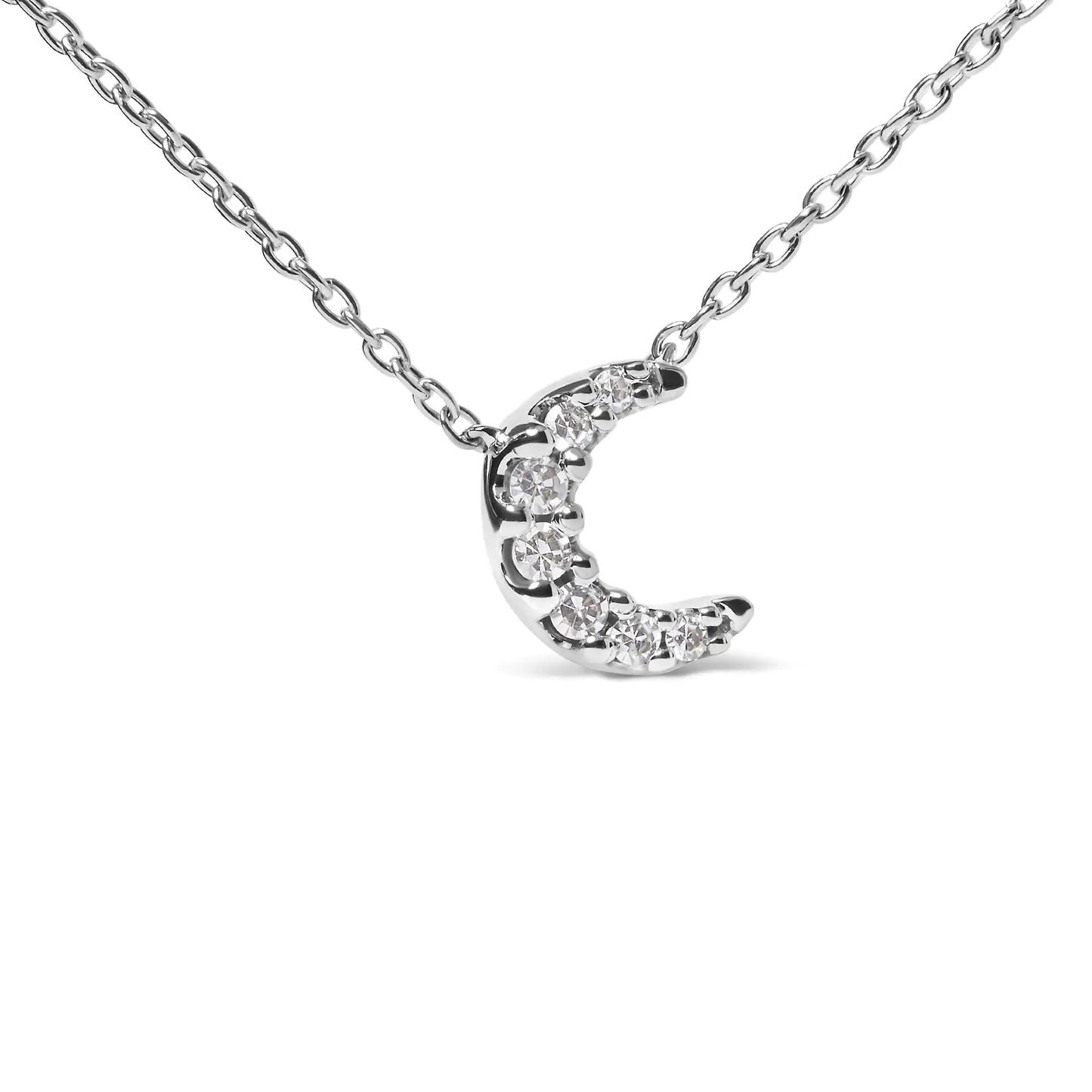 10K White Gold Diamond Accented Crescent Moon Shaped 18" Inch Pendant Necklace (H-I Color, I1-I2 Clarity)