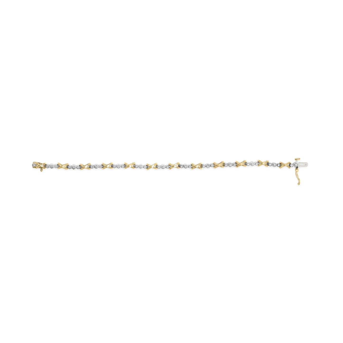 10K Two-Tone Gold 1/2 Cttw Diamond Alternating 3 Stone and X-Link 7" Bracelet (I-J Color, I2-I3 Clarity)