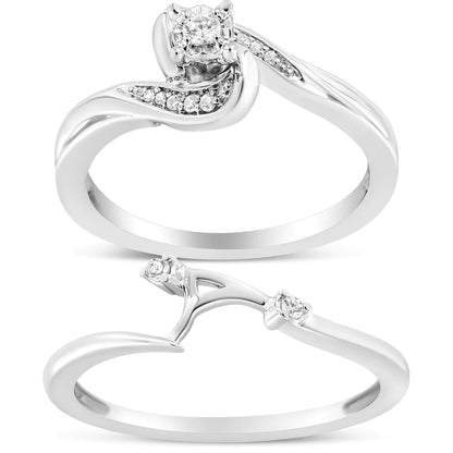 .925 Sterling Silver 1/10 Cttw Diamond Swirl and Bypass Bridal Set Ring and Band (I-J Color, I3 Clarity)