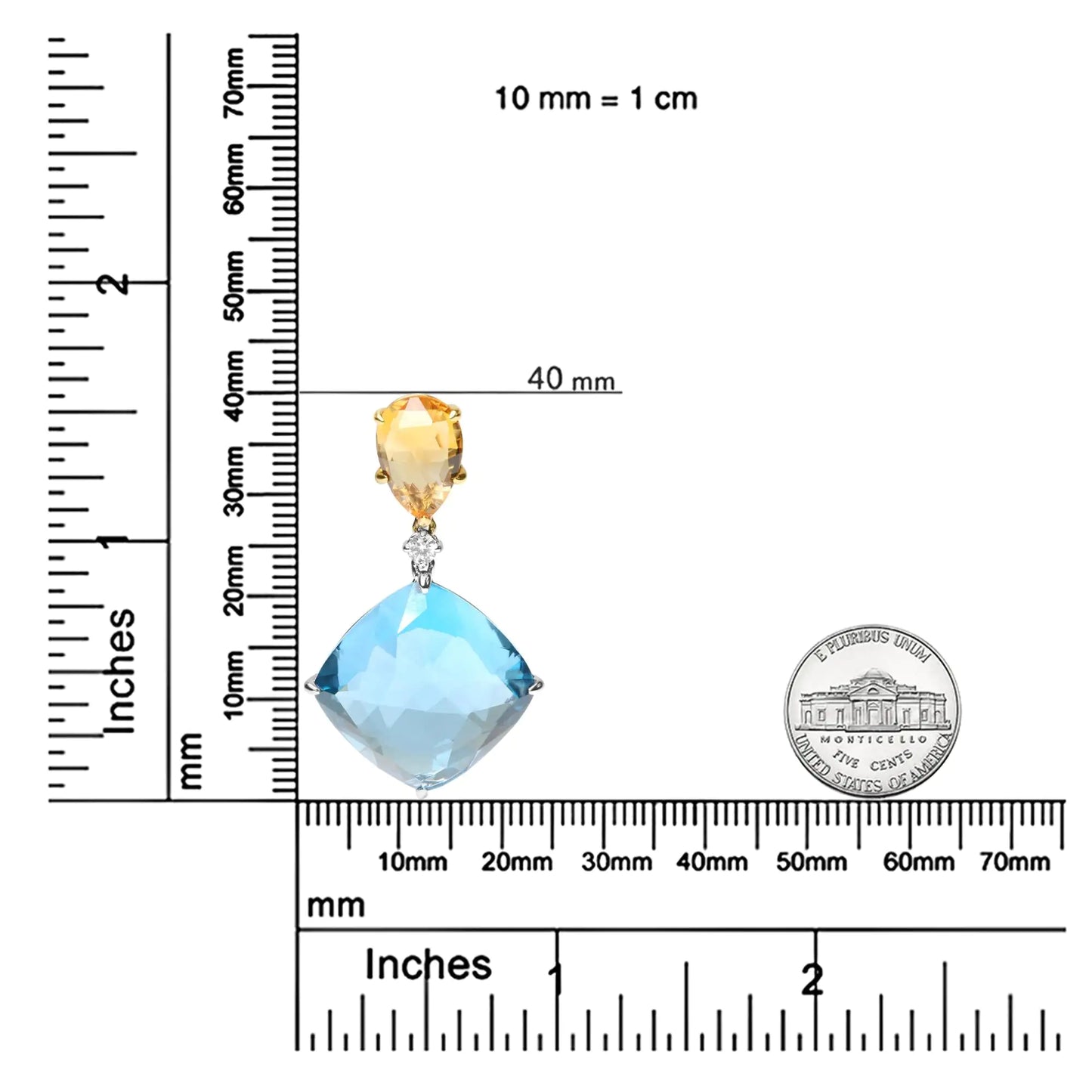 18K White and Yellow Gold Diamond Accent and Yellow Citrine and Sky Blue Topaz Gemstone Dangle Drop 18" Pendant Necklace (G-H Color, SI1-SI2 Clarity)